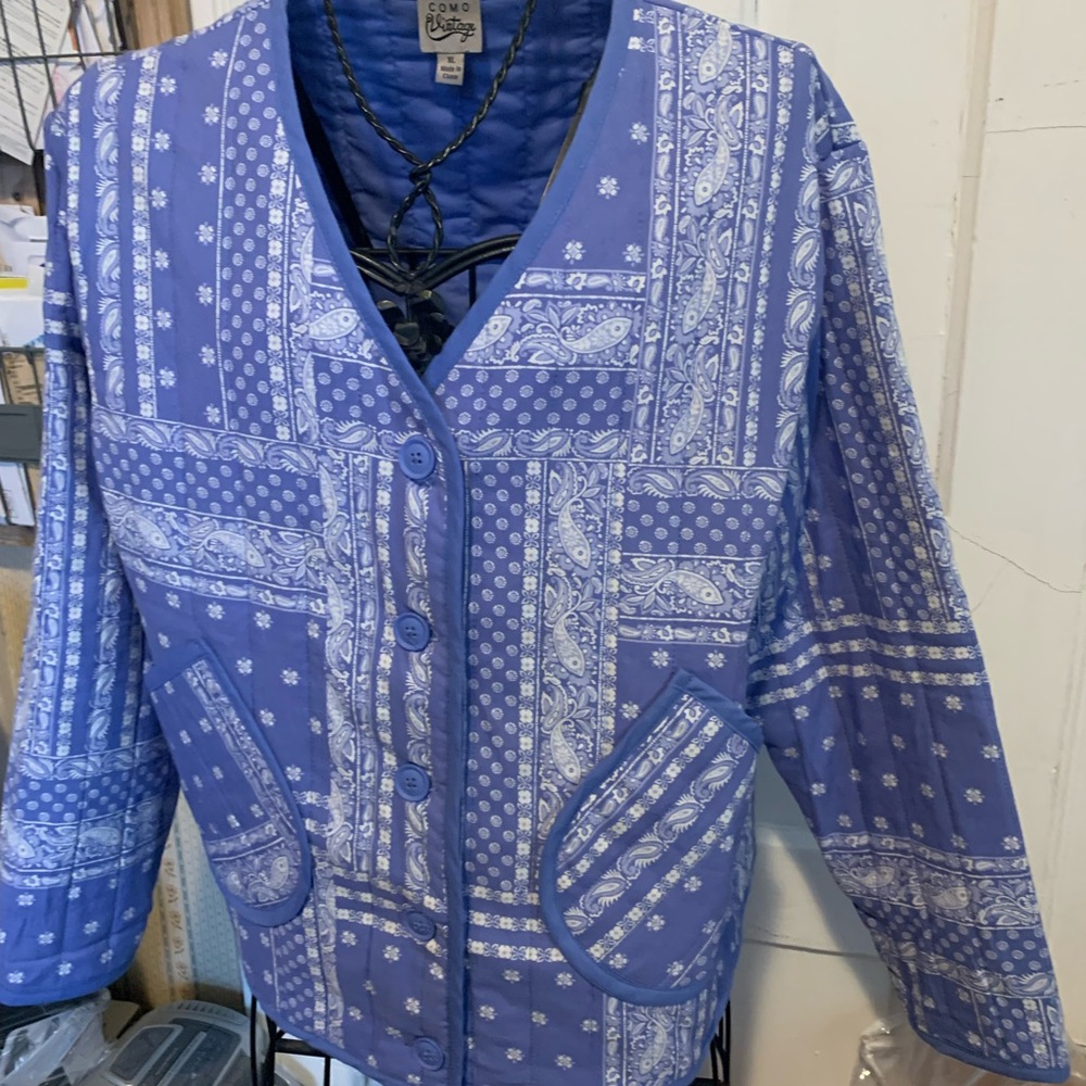 Vintage Blue Patterned Women's Spring Jacket